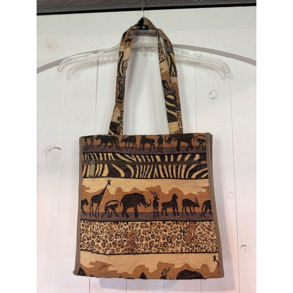 Jade Tapestry Tote Bag Animal Print Zipper Travel Shoulder Bag Purse